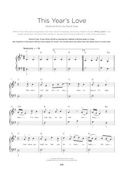 page one of This Year's Love (Really Easy Piano)