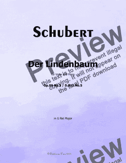 page one of Schubert-Der Lindenbaum,Op.89 No.5,in G flat Major