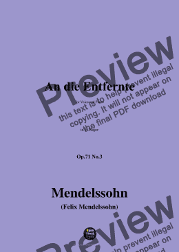 page one of F. Mendelssohn-An die Entfernte,Op.71 No.3,in E Major