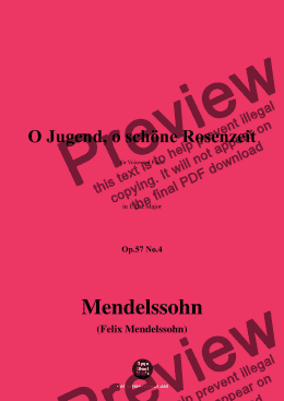 page one of F. Mendelssohn-O Jugend,o schöne Rosenzeit,Op.57 No.4,in E flat Major