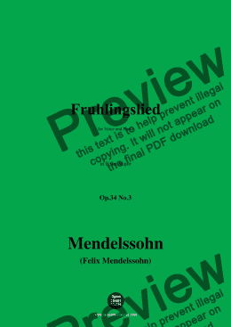 page one of F. Mendelssohn-Fruhlingslied,Op.34 No.3,in B flat Major