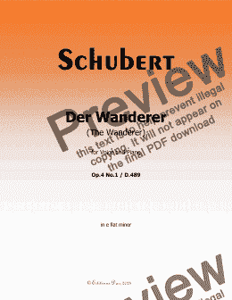 page one of Schubert-Der Wanderer(The Wanderer),Op.4 No.1,in e flat minor