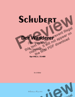 page one of Schubert-Der Wanderer(The Wanderer),Op.4 No.1,in e minor