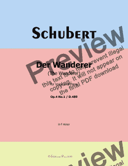 page one of Schubert-Der Wanderer(The Wanderer),Op.4 No.1,in f minor