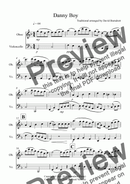 page one of Danny Boy for Oboe and Cello Duet