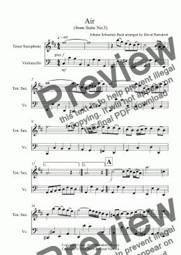 page one of Air on a G String for Tenor Saxophone and Cello Duet