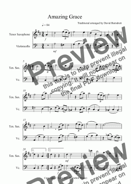 page one of Amazing Grace for Tenor Saxophone and Cello Duet