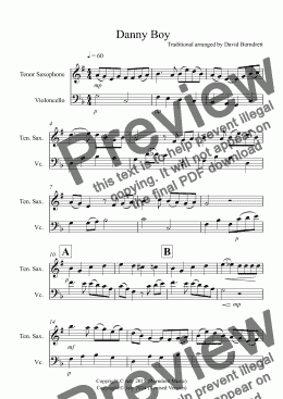 page one of Danny Boy for Tenor Saxophone and Cello Duet