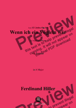 page one of F. Hiller-Wenn ich ein Vöglein wär',Op.111 No.6,in A Major