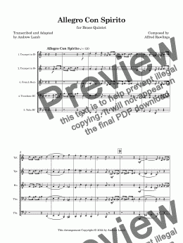 page one of Alfred Rawlings | Allegro Con Spirito | for Brass Quintet