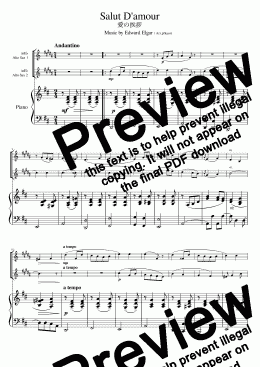 page one of "Salut Da'mour" Piano trio / Alto Sax duet