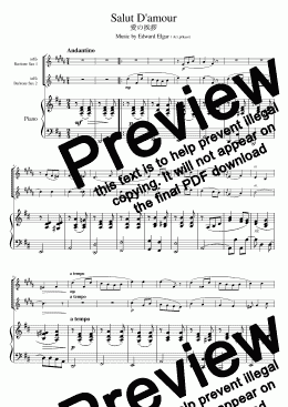 page one of "Salut Da'mour" Piano trio / Baritone Sax duet