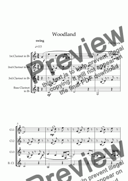 page one of Woodland - Clarinet Quartet