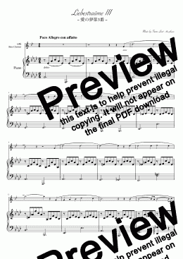 page one of "Liebestraum No. 3" Bass clarinet & piano