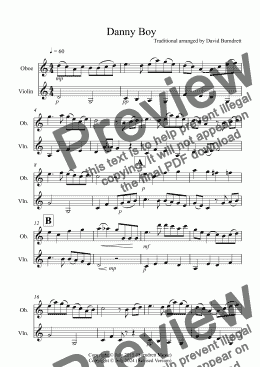 page one of Danny Boy for Oboe and Violin Duet