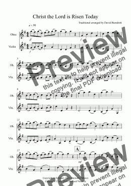 page one of Christ the Lord is Risen Today for Oboe and Violin Duet