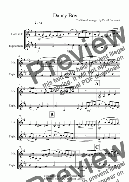 page one of Danny Boy for Horn and Euphonium Duet