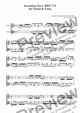 page one of Invention No.1 BWV 772 for Violin & Viola