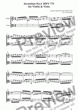 page one of Invention No.4 BWV 775 for Violin & Viola