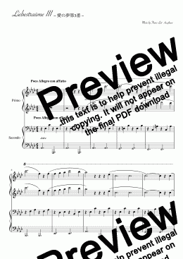 page one of "Liebestraum No.3" Piano duet (4 hands)