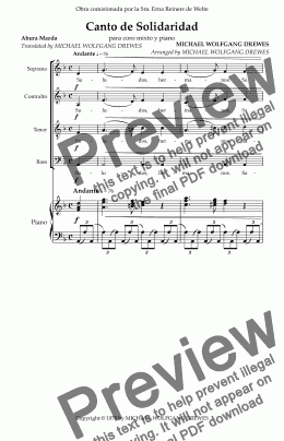 page one of Canto de solidaridad - Chant of Solidarity (for SATB Choir and Piano)