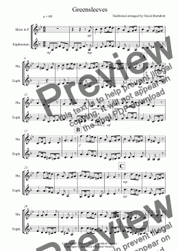 page one of Greensleeves for Horn and Euphonium Duet