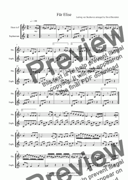 page one of Für Elise for Horn and Euphonium Duet