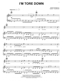 page one of I'm Tore Down (Piano, Vocal & Guitar Chords (Right-Hand Melody))