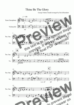 page one of Thine Be The Glory for Tenor Saxophone and Cello Duet