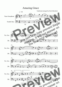 page one of Amazing Grace for Tenor Saxophone and Double Bass Duet