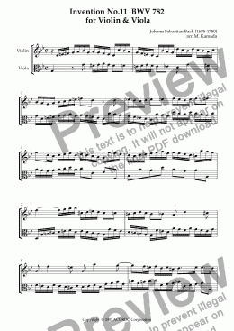 page one of Invention No.11 BWV 782 for Violin & Viola