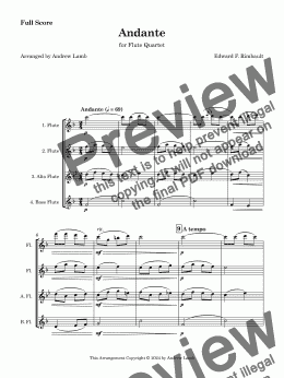 page one of Edward Francis Rimbault | Andante | for Flute Quartet