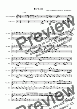 page one of Fur Elise for Tenor Saxophone and Double Bass Duet