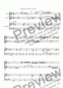 page one of telemann trio sonata in G minor continuo - Full Score