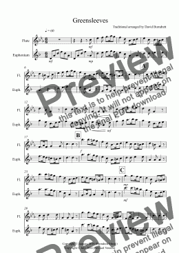 page one of Greensleeves for Flute and Euphonium Duet