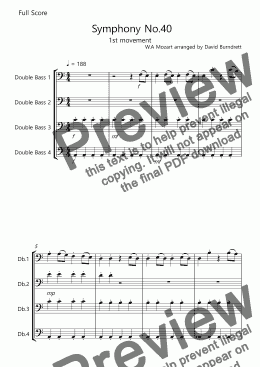 page one of Symphony No.40 (1st movement) for Double Bass Quartet