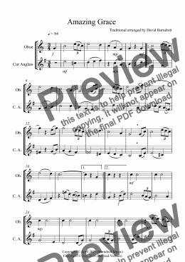 page one of Amazing Grace for Oboe and Cor Anglais Duet