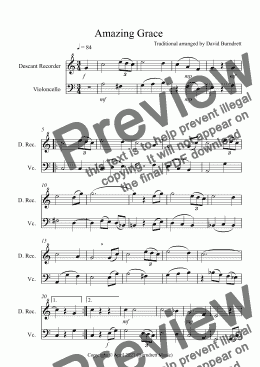 page one of Amazing Grace for Descant Recorder and Cello Duet