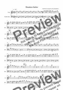 page one of Drunken Sailor for Flute and Double Bass Duet