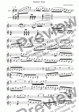 page one of summer song fl,and guitar - Full Score