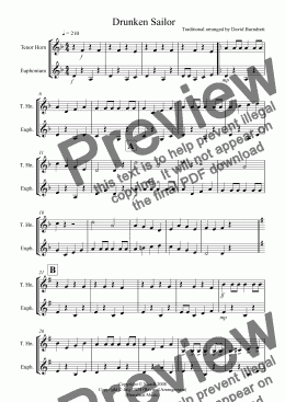 page one of Drunken Sailor for Tenor Horn and Euphonium Duet