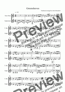 page one of Greensleeves for Tenor Horn and Euphonium Duet