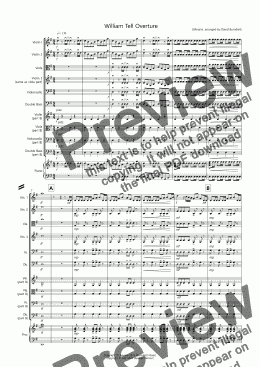 page one of William Tell Overture for Beginner and Advanced String Orchestra