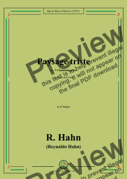 page one of R. Hahn-Paysage triste,from '7 Chansons grises',in D Major