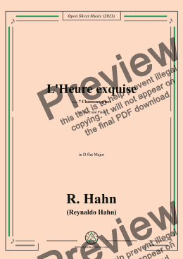 page one of  R. Hahn-L'Heure exquise(The perfect hour),from '7 Chansons grises',in D flat Major