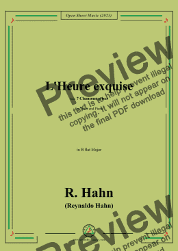 page one of R. Hahn-L'Heure exquise(The perfect hour),from '7 Chansons grises',in B flat Major