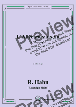 page one of R. Hahn-L'Allée est sans fin,from '7 Chansons grises',in E flat Major