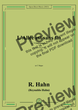 page one of R. Hahn-L'Allée est sans fin,from '7 Chansons grises',in C Major