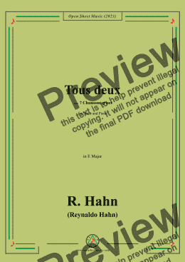 page one of R. Hahn-Tous deux,from '7 Chansons grises',in E Major