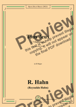 page one of R. Hahn-Tous deux,from '7 Chansons grises',in B Major